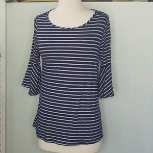 Green Envelope Striped Bell Sleeve Top